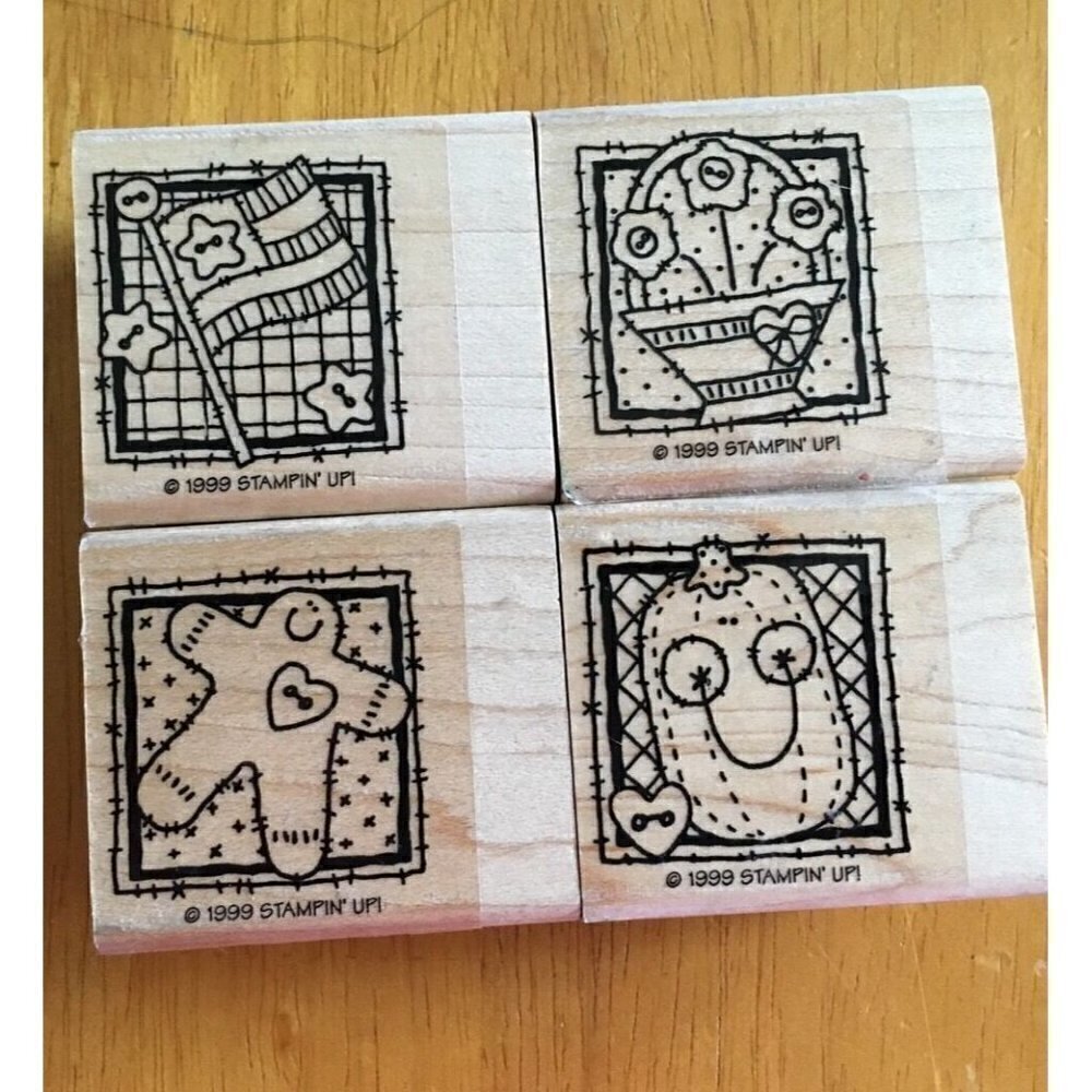4 NEW Stamps 1999 Retired Stampin Up Wood‎ Rubber Mounted Modern Seasonal